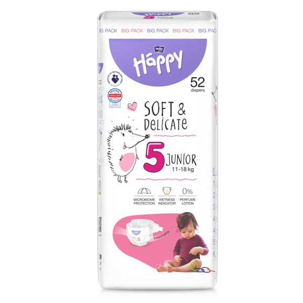 Підгузки дитячі одноразові HAPPY BELLA BABY junior.11-18 кг, 52 шт.